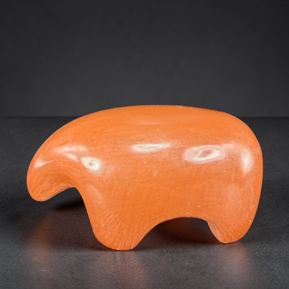 Vintage Signed CV Terracotta Polar Bear Figurine Orange Clay Art Sculpture 3inch